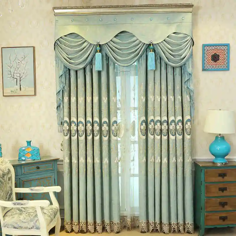 

Luxury Jacquard Curtains European Style Chenille Embroidered Valances And Tulles Cortinas And Curtain Tracks For Living Room