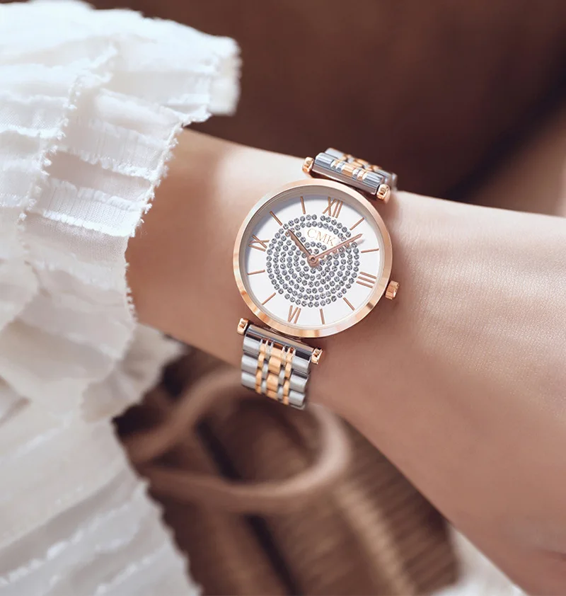 Роскошные женские часы-браслет с кристаллами, Топ бренд, модные женские кварцевые часы с бриллиантами, женские Полностью стальные водонепроницаемые наручные часы