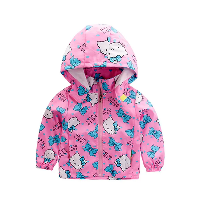 

Spring Autumn Big Size Girls Jacket Cartoon Cat Hooded Windbreaker Baby Girl Coat 2018 Spring Kids Long Sleeve Outerwear Clothes