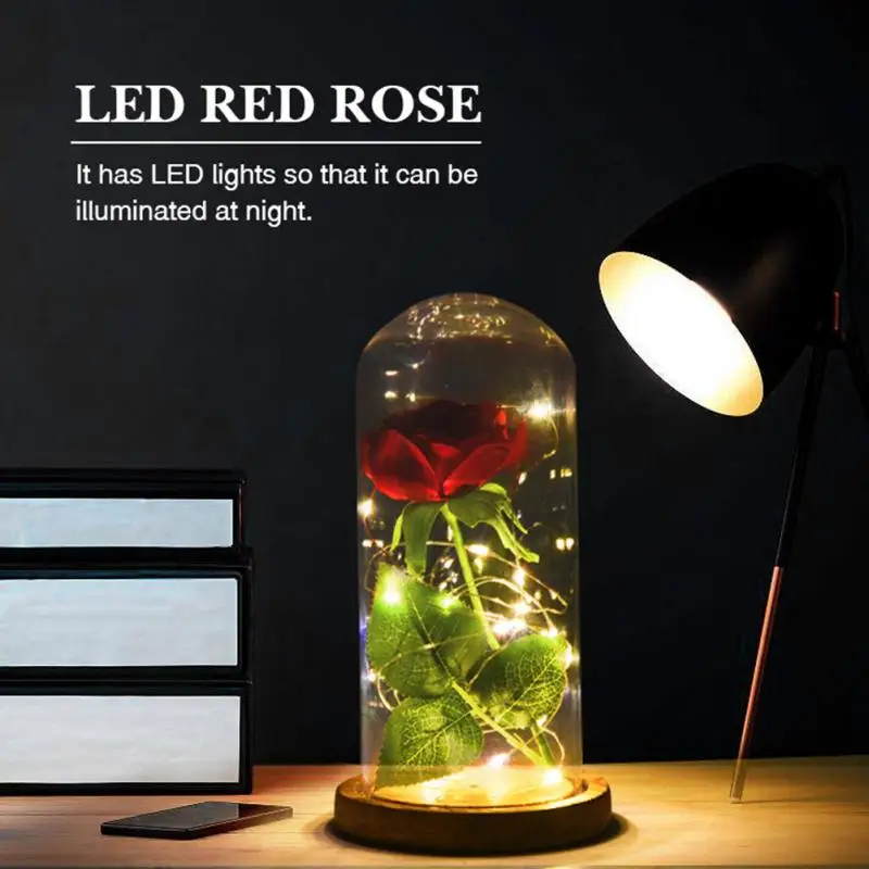 LED Моделирование красная роза в стекле на батарейках красный цветок гирлянда
