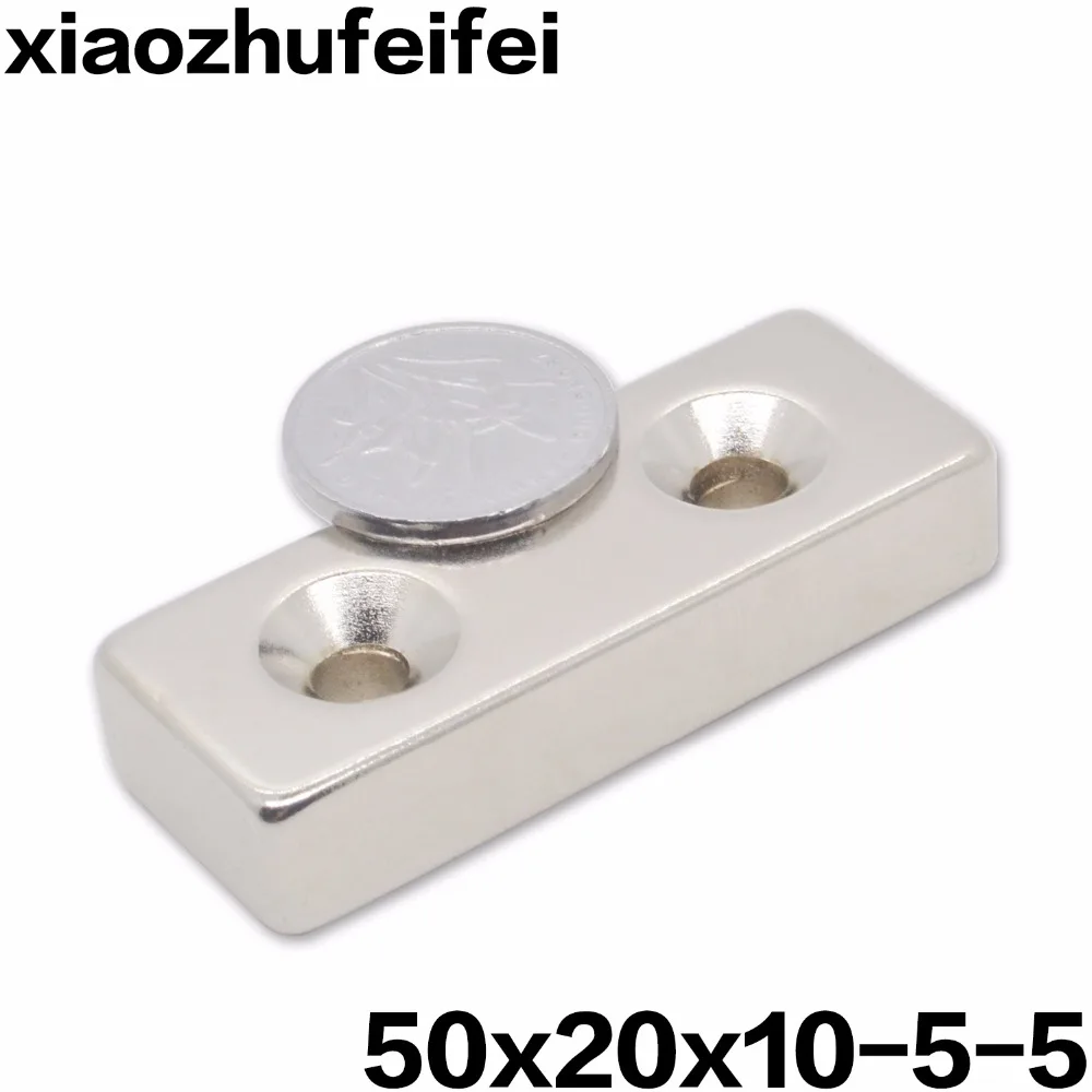 

10 pcs 50*20*10 NdFeB Magnet 50x20x10 mm with 2 M5 Screw Countersunk Hole Block N42 Neodymium Rare Earth Permanent Magnet