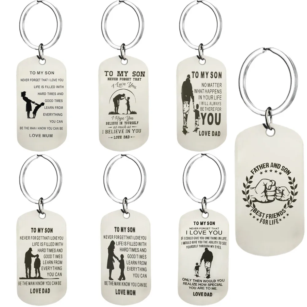 

To My Son Dog Tag Keychain Military Fathers Day Family Love Stainless Steel