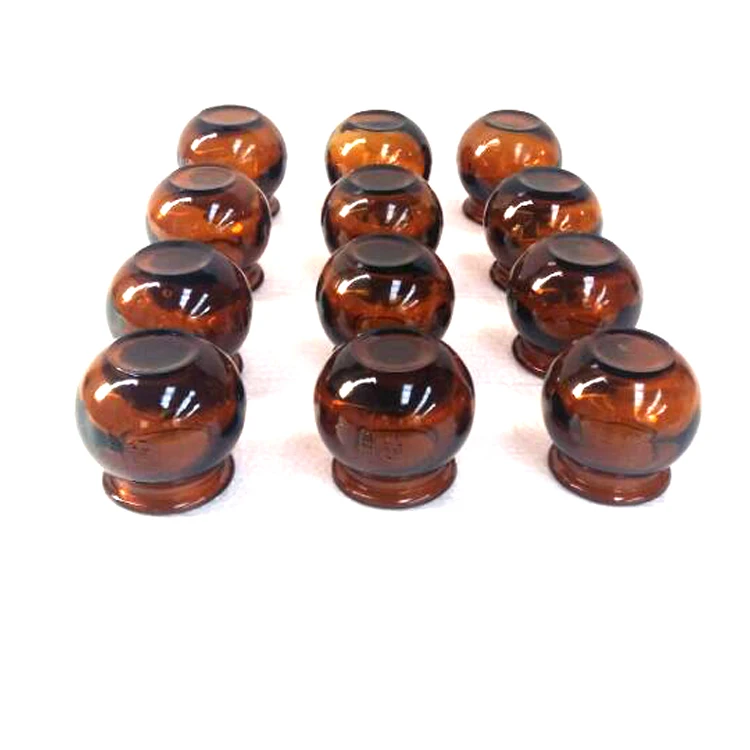 12 pcs Thick brown vacuum set explosion-proof glass cupping pure hand-colored acupuncture massage cup