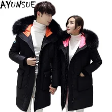 AYUNSUE зимняя парка для Для женщин длинный тонкий пальто женский 90% белого утиного пуха зимняя Jaclets большой меховой воротник Mujer LX388