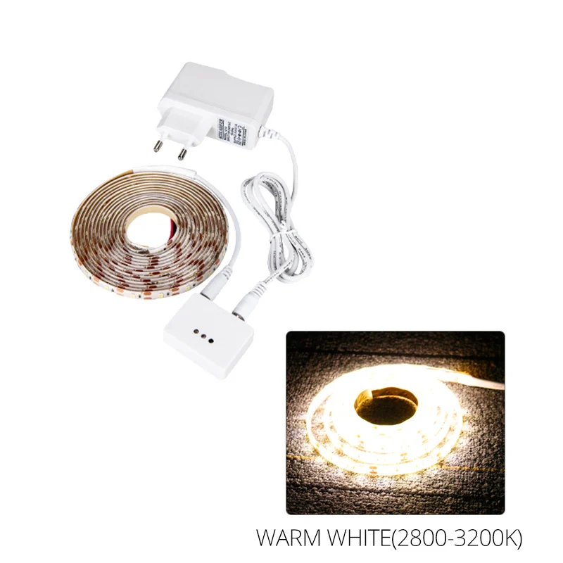 Foxanon светодиодная подсветка под шкаф ручной развертки датчик светодиодный полосы DC12V 1 м 2 м 3 м 4 м 5 м Датчик Движения Ночная лампа для шкафа шкаф - Цвет: EU plug warm white