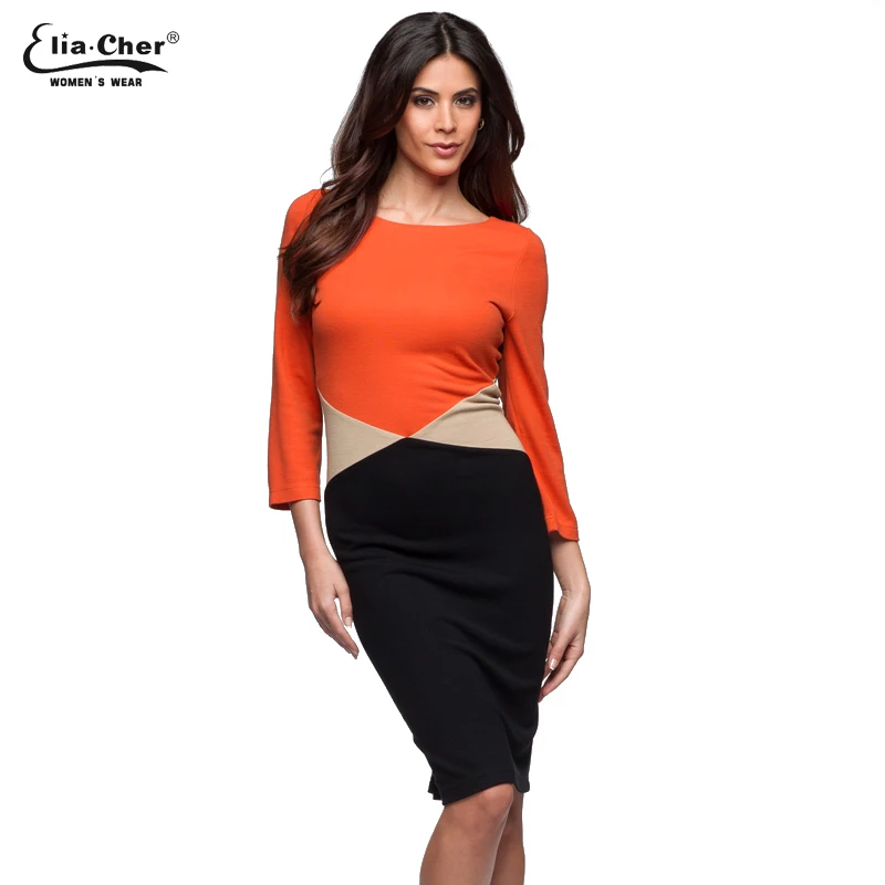 round neck patchwork color block one piece for women