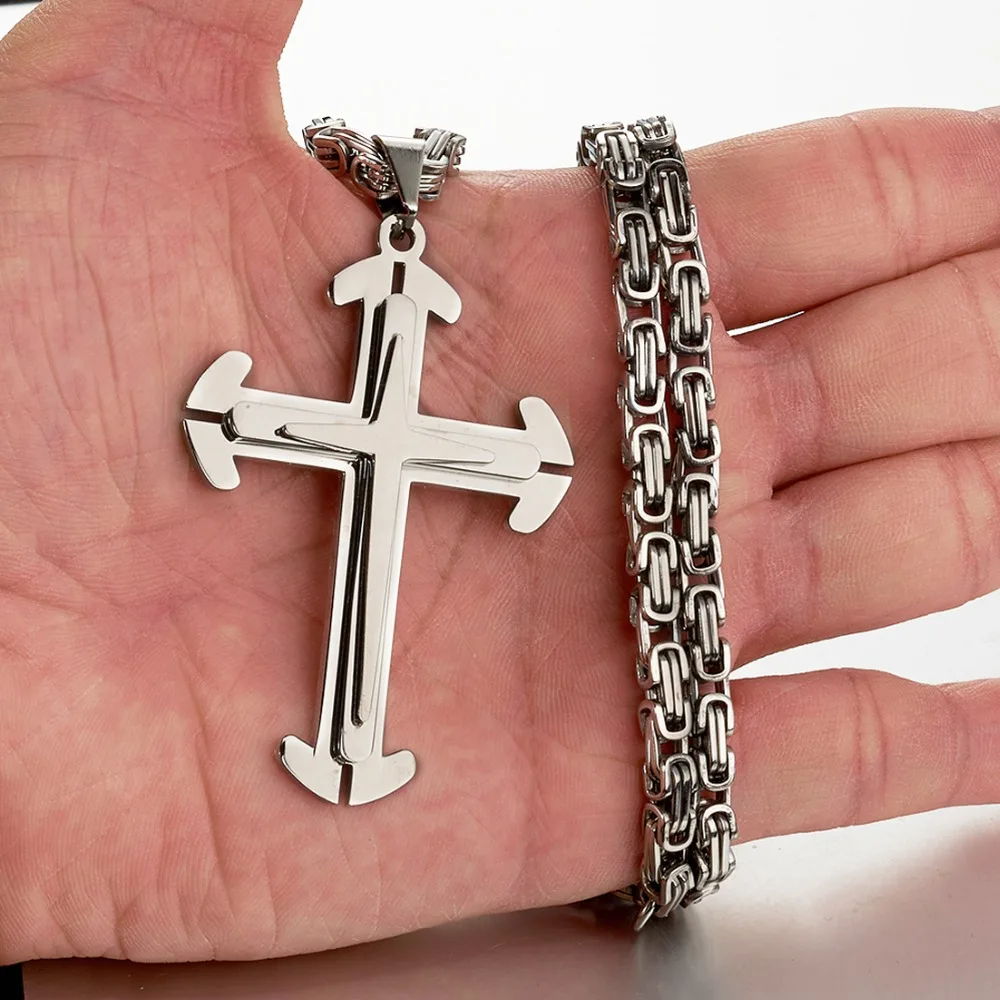Модное ожерелье в форме Креста для мужчин и женщин серебро Нержавеющая сталь византийский католический Распятие Кулон ожерелье цепочка подарок
