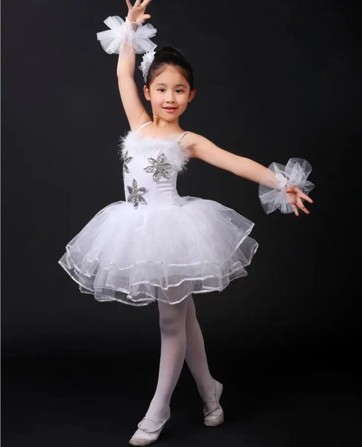 Детская одежда «Лебединое озеро» классическая профессиональная балетная пачка танцевальная одежда, платье для девочек, для выступлений танцевальная одежда для вечеринки костюм платье наряд - Цвет: White