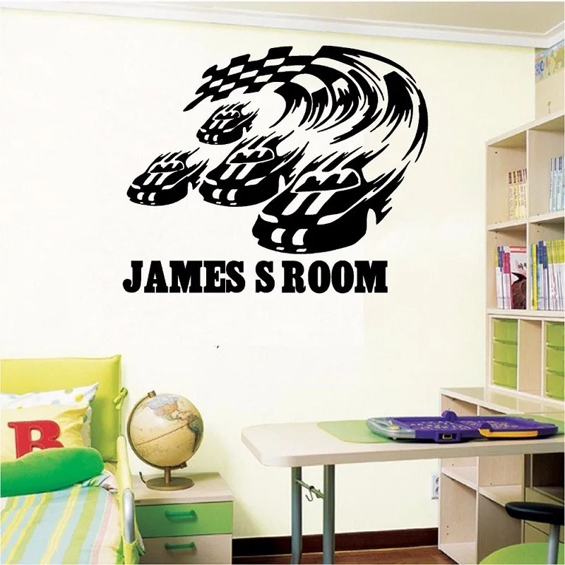 PersonalIsed-Race-Car-And-Flag-Vinyl-Wall-Decal-Name-Custom-Racing-Car-Flag-Wall-Sticker-Boys (1)