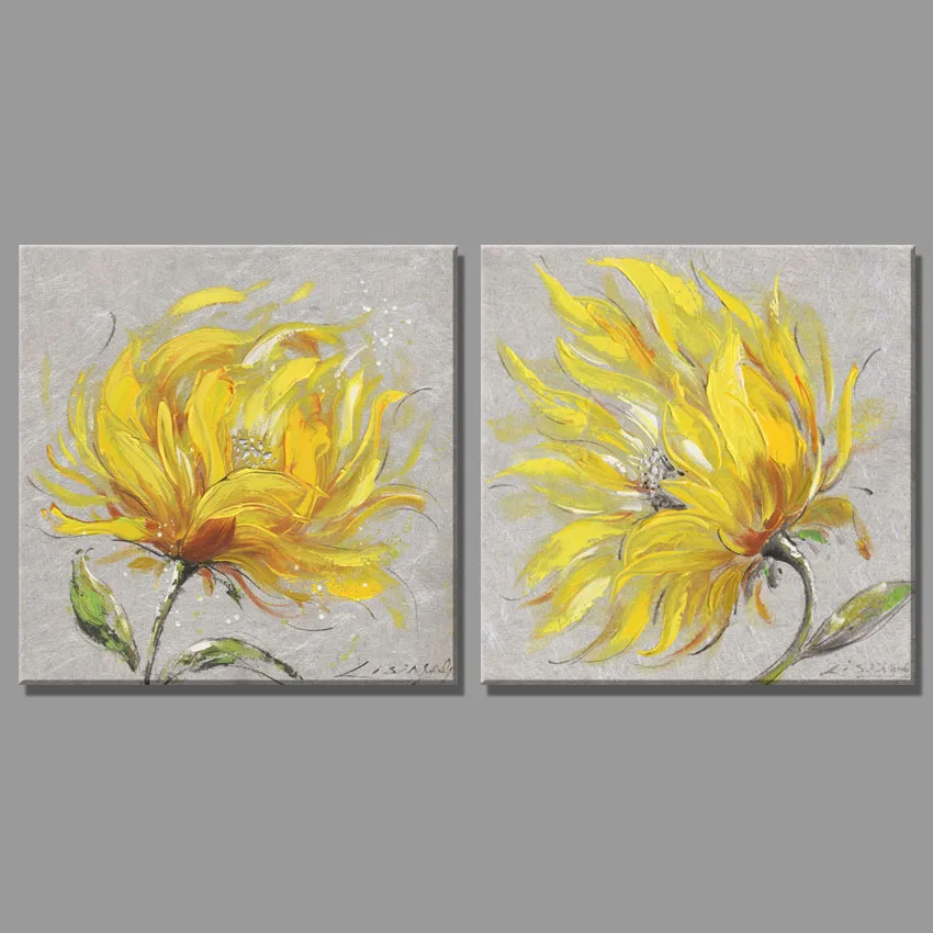 2 Piece yellow flowers canvas art pictures deco paintings oil painting