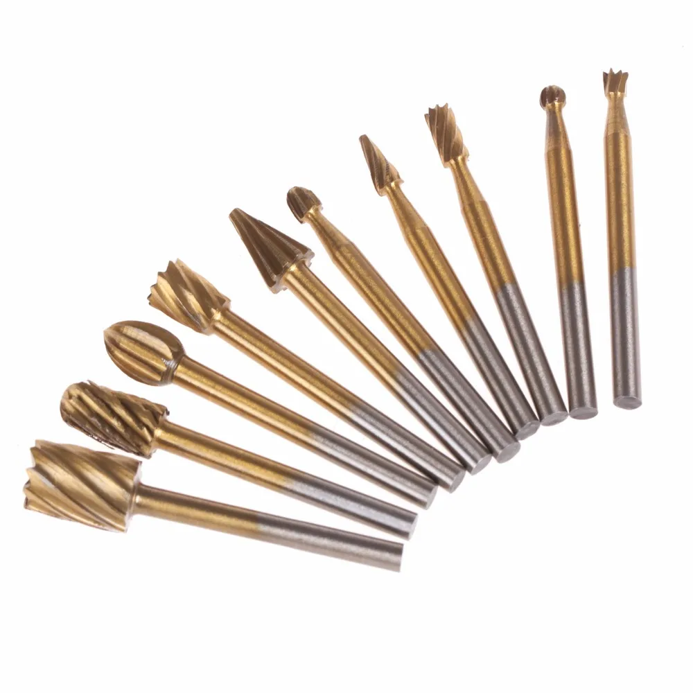 SPTA 10Pcs Set HSS Titanium Router Bit Milling Cutter Tool For Proxxon