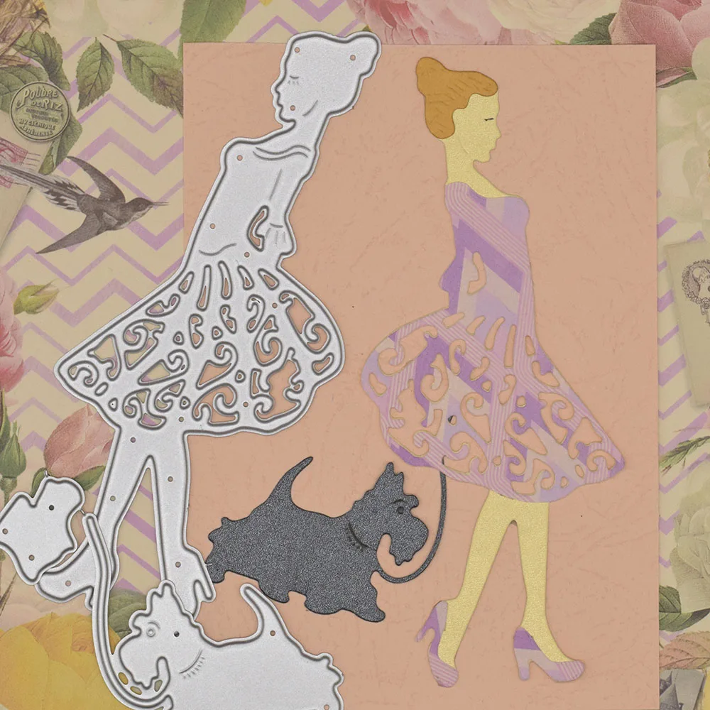 

Girl with Dog Carbon Steel Metal Cutting Dies Art Embossing For Scrapbooking Card Album Decoration