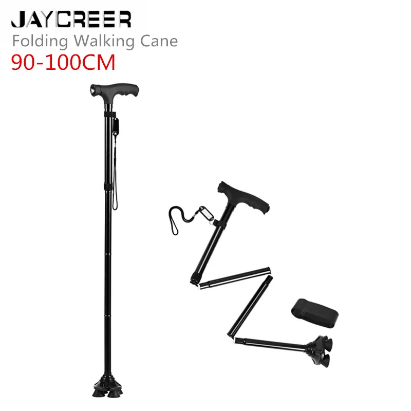 JayCreer Folding Walking Cane With LED Light, Adjustable Walking Stick with Carrying Bag For Fathers Mothers Gifts
