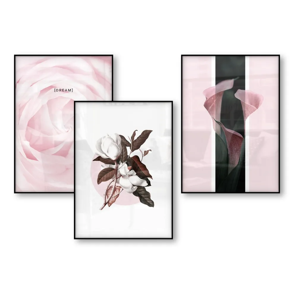

Poster Magnolia Pink Flower Dream Plant Posters and Prints Scandinavian Decor Wall Picture for Living Room Wall Art Canvas Print