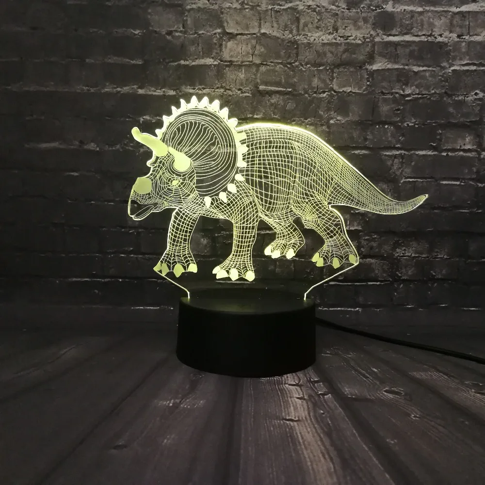 Акриловый СВЕТОДИОДНЫЙ 3D животное Лава динозавр юркского периода парк Triceratops ночник USB 7 цветов батарея мощность Спальня Настроение блеск ребенок подарок