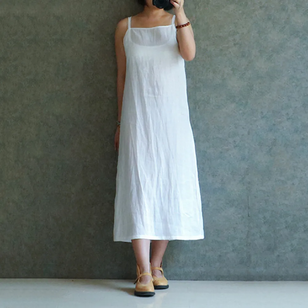 

Slim Long Bohemian Style Large Size Cotton And Linen Solid Color Dresses Summer Beach Outdoor Street Wear Elegant Maxi Dresses