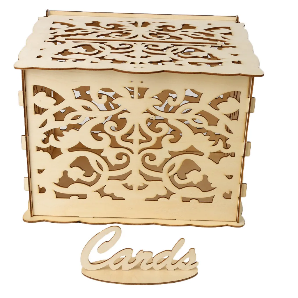 

Wedding Card Box with Lock DIY Money Wooden Gift Boxes For Birthday Party