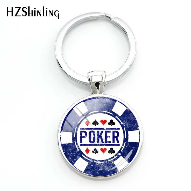 

2018 Fashion Classic Poker Keychain Men Silver Male Glass Cabochon Key Chains Handmade Key Rings Best Gift Car Key Pendant