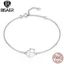 BISAER 925 In Argento Sterling Catena di Collegamento Cat Semplice Animale Femme Dei Braccialetti Dei Braccialetti per Le Donne Pulseira Gioielli In Argento 925 ECB102
