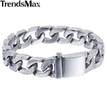 Для Мужчин's Браслеты CZ в стиле «хип-хоп» звеньевая цепь 316L Нержавеющая сталь браслет мужской кожаный браслет ювелирные изделия; Прямая поставка; 12/14 мм KHB394