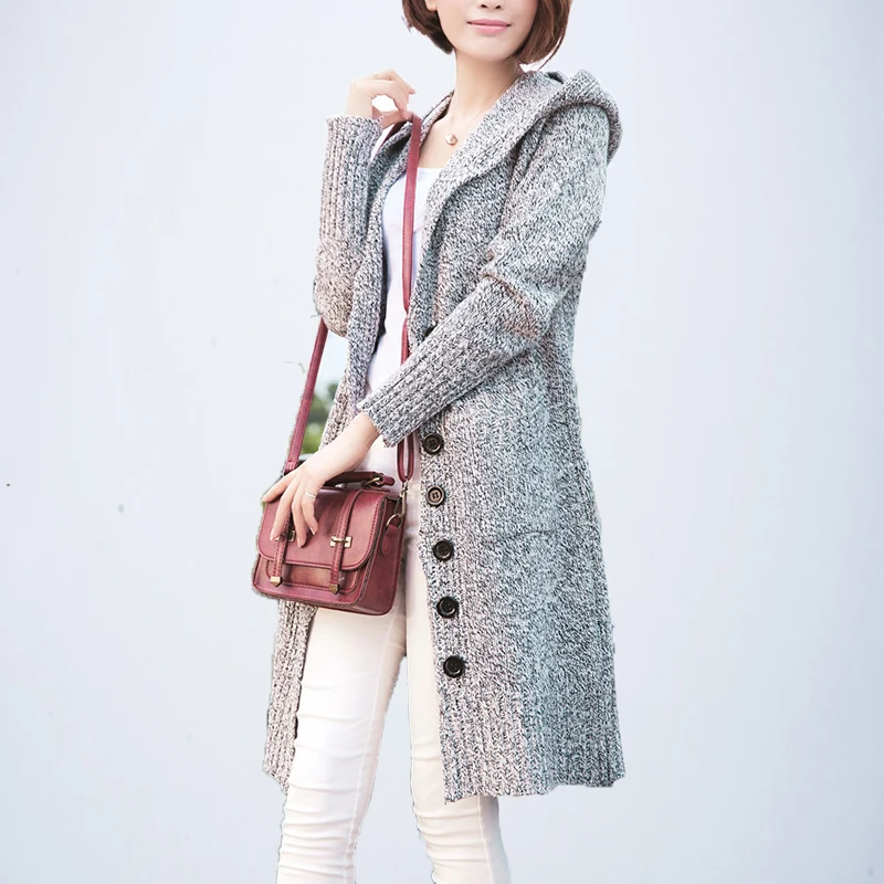 

2019 Autumn Women Sweater Coat Loose Knitted Cardigan Solid Color Hooded Jacket Casual Large Size Student Long Sweater Outerwear