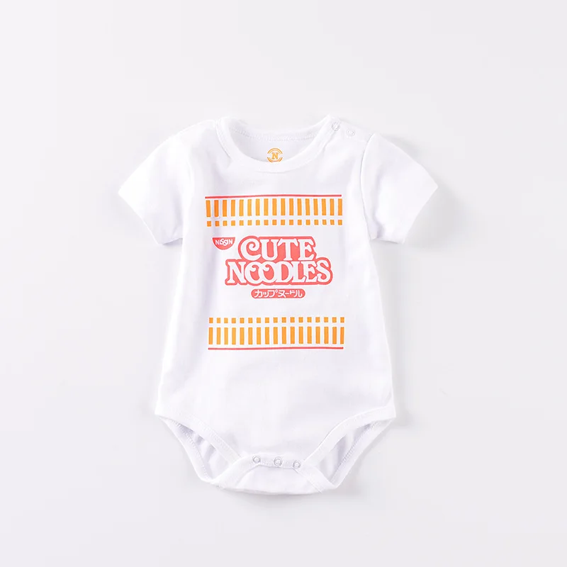 

Unisex Baby Food Jumpsuit Costume Summer Short Triangle Bodysuit Boy's White Cotton Shirt Funny Cute Noodles Outfit Clothes