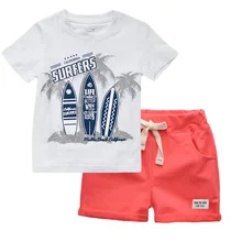 BINIDUCKLING/Детская летняя футболка с короткими рукавами и круглым вырезом для мальчиков; комплекты из топа и штанов; пляжные хлопковые комплекты с героями мультфильмов для маленьких детей