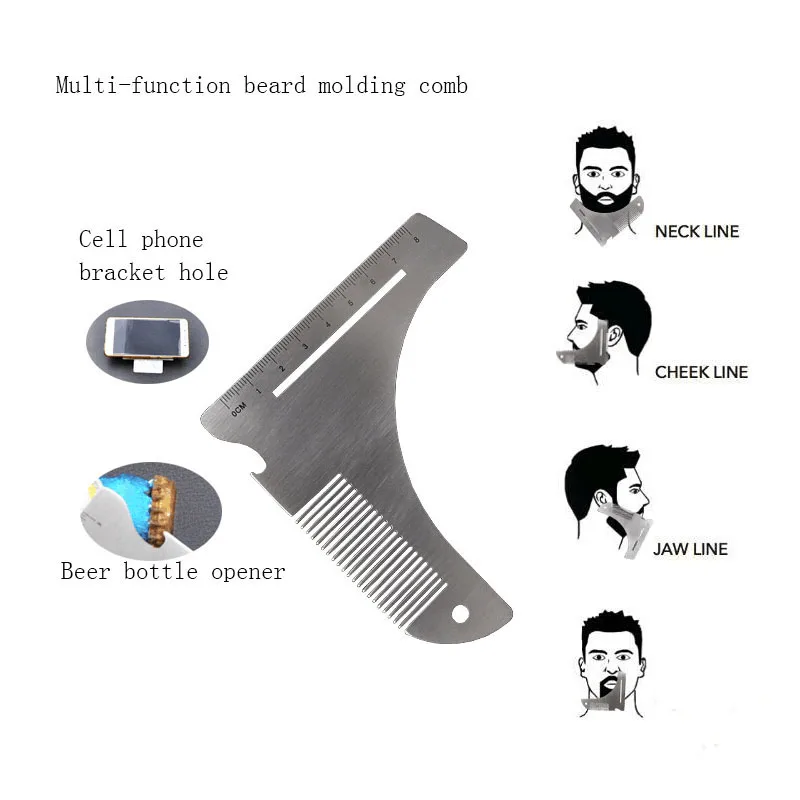 

2018 Multifunctional Stainless Steel Comb Beard Shaping Tool Beard Modeling Template Carding Tool Beard Comb for Men's Shaving