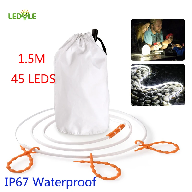 

LEDGLE 1.5M 45LEDS IP67 Waterproof High quality USB Strip Portable LED Rope Lights for Camping Hiking Camping Lantern White Bag