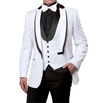 

2018 slim fit Peaked Lapel White and Black Business Men Suits Custom Made Three Piece terno smoking masculino formal mens suit