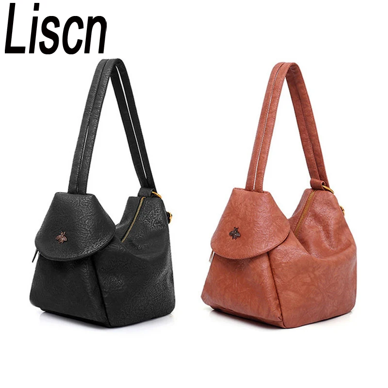 

Vintage Leather Backpack Women Backpack Bee Luxury Shoulder Bags for Women 2018 Mini Backpacks Zipper Mochila Feminina