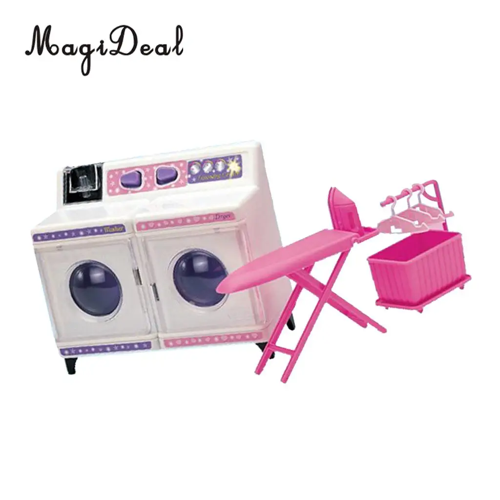 Plastic Dollhouse Washing Machine Kit Play Set for 1/6 Doll 12 Inch Action Figure Acc Furniture Decro Children Pretend Play Toy