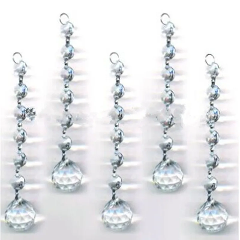 20 Chains Clear Crystal Beads Chains+Glass Hanging Prism Ball For