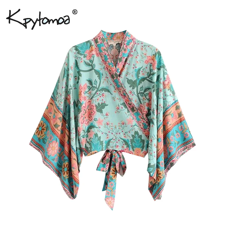 Boho Chic Summer Short Tops Vintage Peacock Floral Print Kimono Women 2019 Fashion Batwing Sleeve Beach Shirt Blouse Blusa Mujer