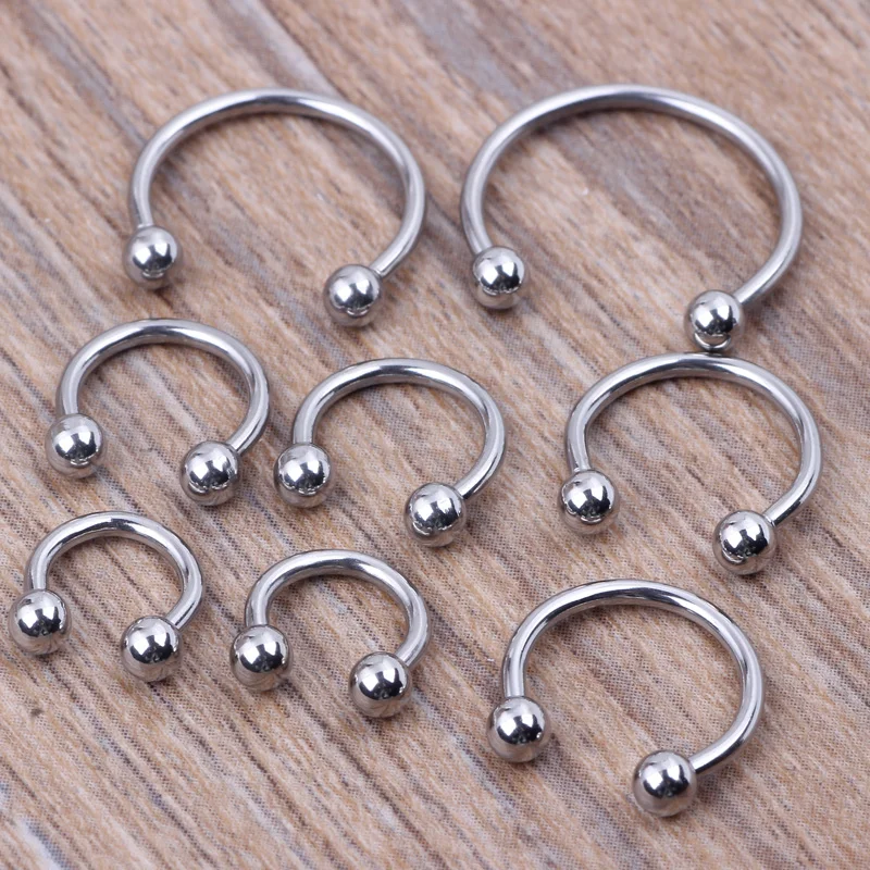 JUNLOWPY Silver Nose Piercing 100pcs 6-14mm mix Stainless steel eyebrow Labret bar Horseshoe Nose ring Body jewelry Tragus Ear