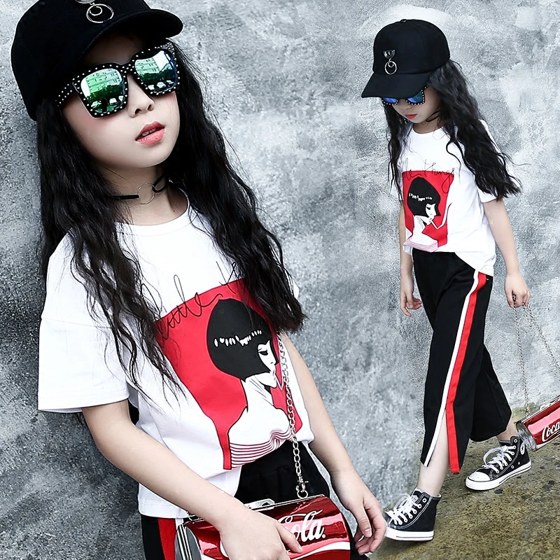 

110~175 T shirt +pants teenage 13 14 15 16 years old girls clothing set 2 pieces summer 2018 girls clothes