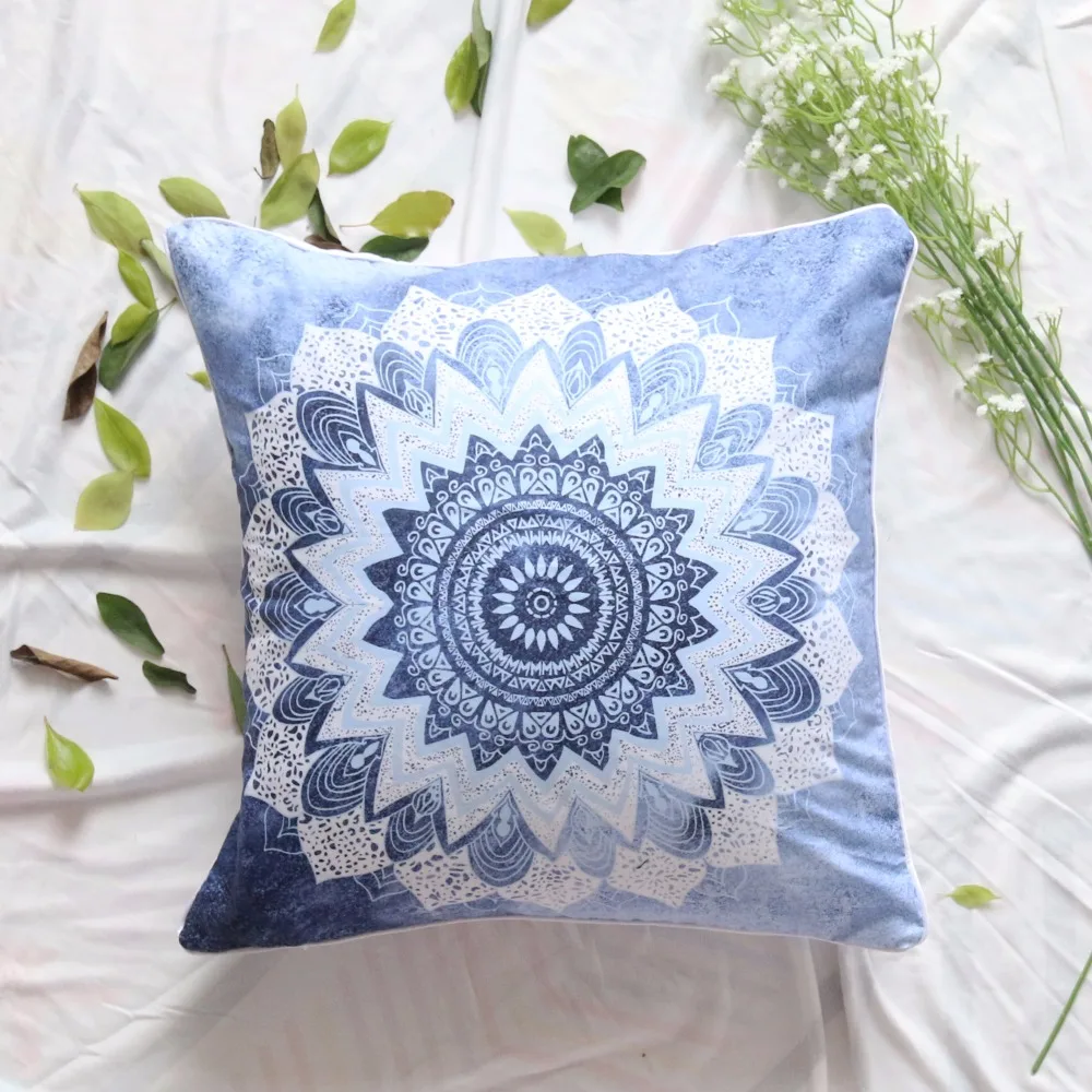 BeddingOutlet Vintage Cobalt Blue Mandala Cushion Cover Hippie Gypsy Bohemian Floral Pillow Case Paisley Microfiber Soft|cushion cover|mandala