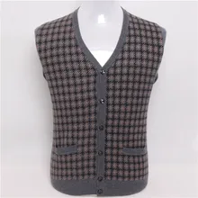 Чистый коза, кашемир жаккард плед Толстый вязаный мужской модный v-образный вырез контрастного цвета кардиган свитер Бордовый 2 цвета S/3XL