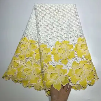 

2019 Yellow Embroidered African Lace Fabric High Quality Cord Lace Guipure Lace Fabric with Stones Water Soluble Lace FabricH140