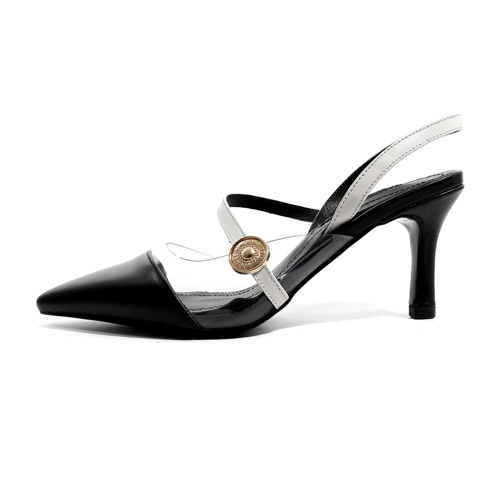 

Summer Sandals for Women Cow Leather PVC Thin High Heels Ladies Pointed Toe Slingback Sandals Slip on Casaul Shoes Female Sandal