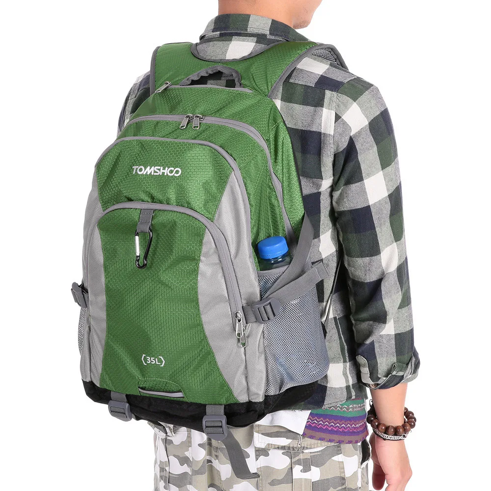 

TOMSHOO Unisex Nylon Sports Backpack Men Women Outdoor Bags 35L Climbing Rucksack Camping Trekking Backpack with Carabiner