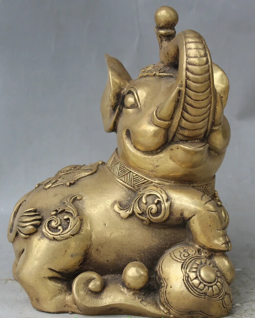 

6" Chinese Folk Brass FengShui Wealth RuYi Elephant Animal Statue Sculpture S0706 Discount 35%