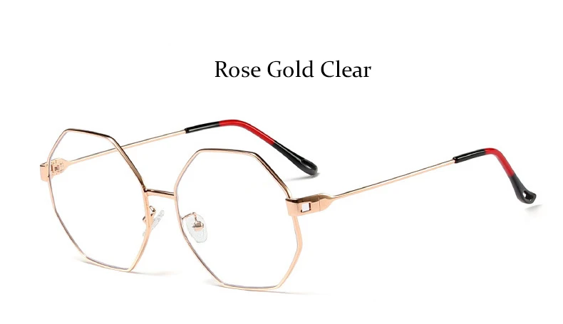 vintage glasses frame women black high quality Polygon eyeglasses Brand Metal Frame optical ladies spectacles frames - Цвет оправы: Rose Gold Clear