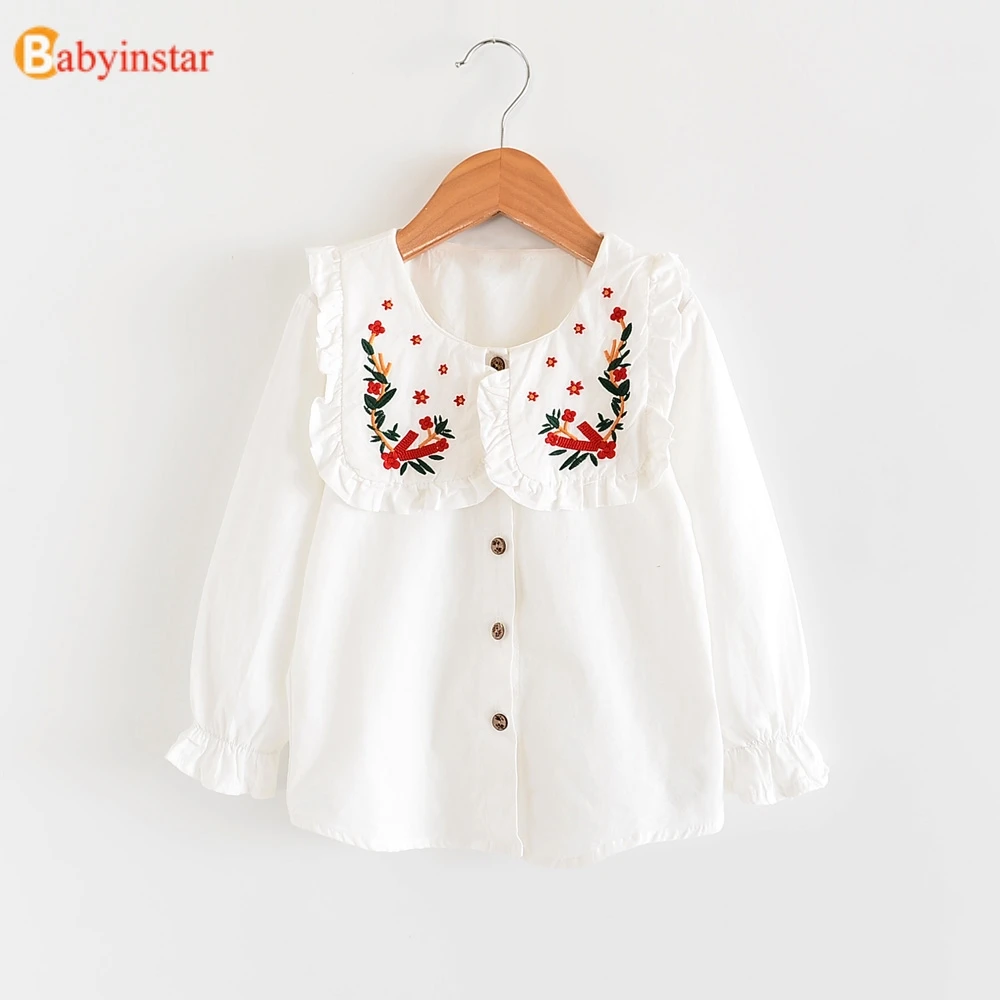 

Babyinstar 2019 New White Blouse Floral Shirts For Teens Fashion School Blouse Soft Cotton Blouses For Girls Autumn Kids Clothes