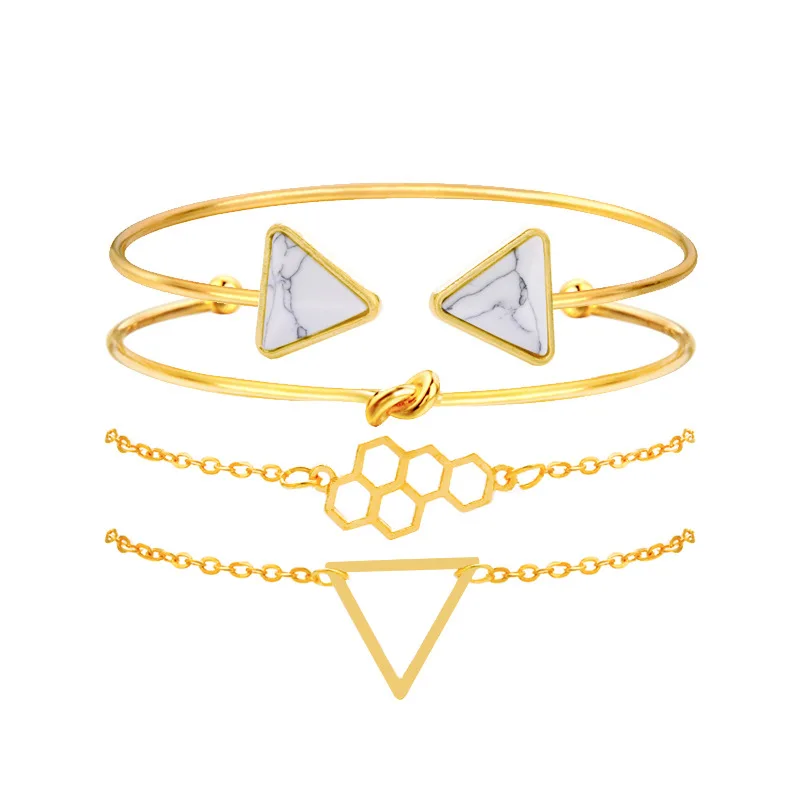 4 шт./набор, классический браслет со стрелками и круглым кристаллом, многослойный Регулируемый Открытый браслет, женские модные вечерние ювелирные изделия, подарок - Окраска металла: 82805