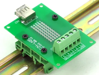 

USB Type A Female Right Angle Jack Breakout Board, w/Simple DIN Rail Mount Feet.
