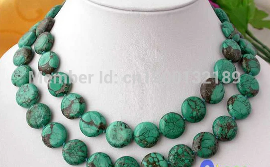

j00522 HUGE 32" 16MM COIN SKY-GREEN TURQUOISE BEAD NECKLACE