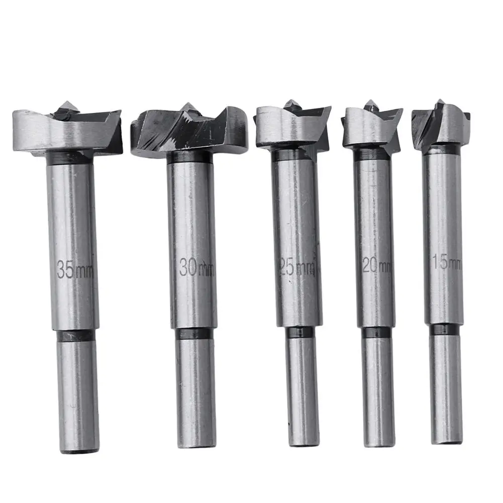5pcs New 15/20/25/30/35mm Wood Drill Bit Hole Saw Cutter Tool with Round Shank