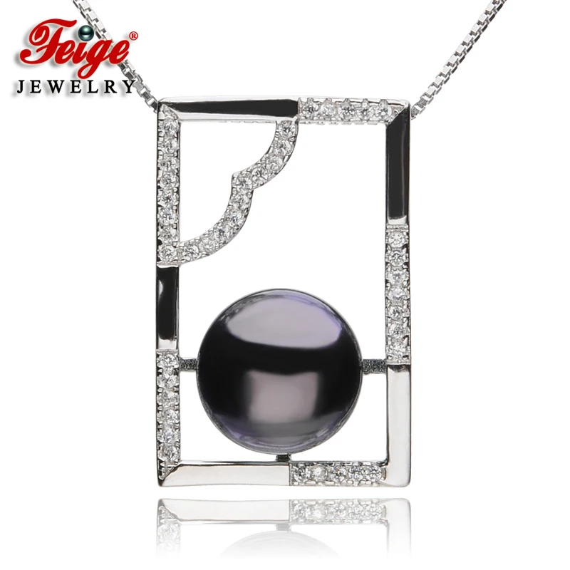 

New arrival Women's 925 Silver Pearl Pendant Necklaces 8-9mm Black Freshwater Pearls Fine Jewelry