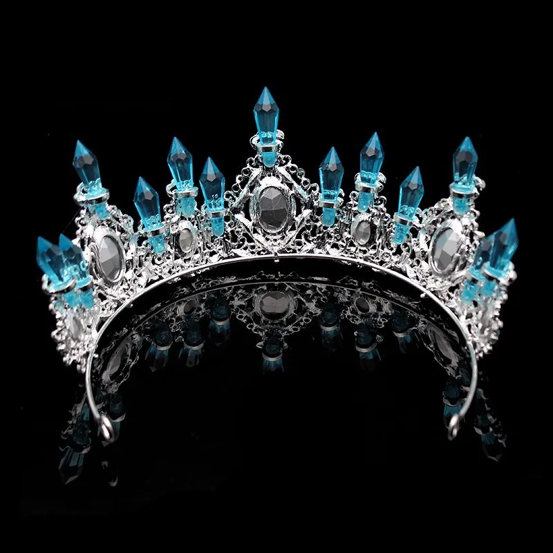  Fashion Beauty Sky Blue Crystal Wedding Crown And Tiara Large Rhinestone Queen Pageant Crowns Headb